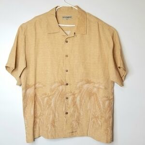 Enzone Island Men's Orange Tropical Hawaiian Shortsleeve Buttondown Shirt , XL